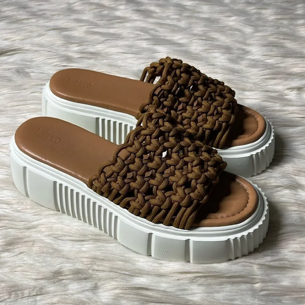 Anthropologie Maeve Crochet Platform Sandals in Brown | Size 8.5/9